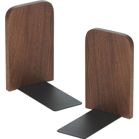 Set mit 2 braunen Buchstützen aus Holz – Natürliches Design, zur Aufbewahrung von Büchern im Büro und Zuhause