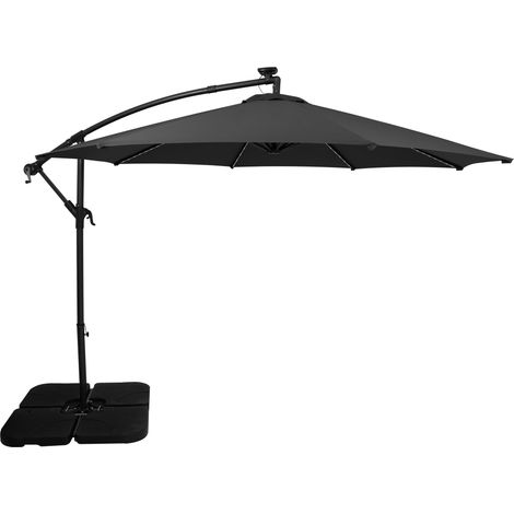 LED Ausleger-Sonnenschirm 3m Grau Hängend Quadratischer