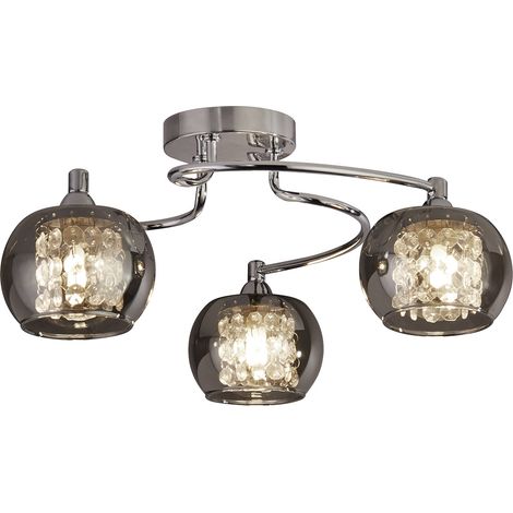 Searchlight Lovell Lampada a filo a 3 luci - metallo cromato, vetro fumé e vetro cristallo (1/5)