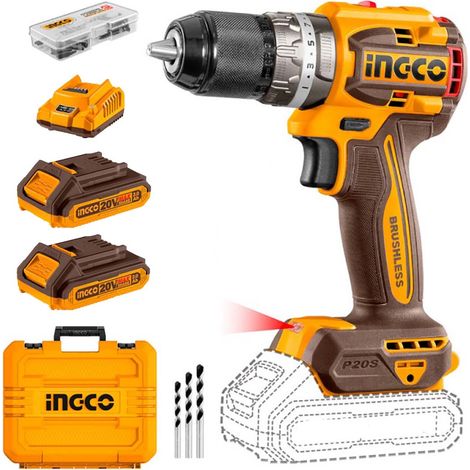 INGCO CIDLI20602 Trapano Avvitatore a Percussione BRUSHLESS 2 Batterie 20V 2AH