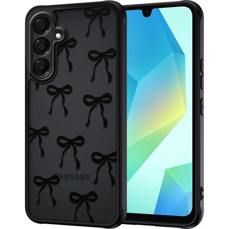 Coque pour Samsung Galaxy A16 4G / 5G, Aesthetic Papillon Nœud Motif Étui Translucide Mat Silicone TPU + PC Arrière Antichoc Housse Protection de la Caméra Bumper Case pour Filles Femme, Noir (1/5)