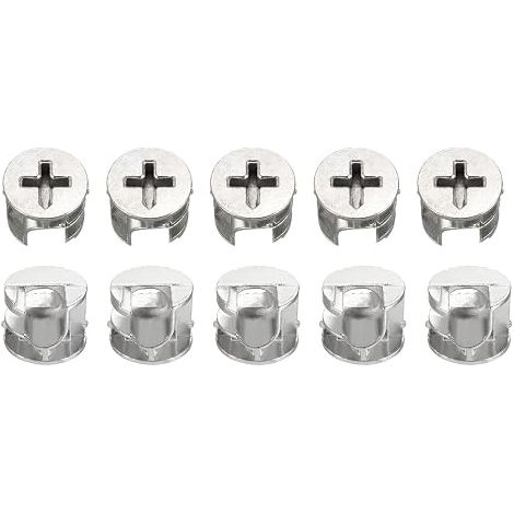 15 x 12 mm (DxH) Cam Lock Nut – Pack of 10 – Good for Wood Cabinet Table Library – Furniture Cam Fittings Connectors – Silver (1/5)