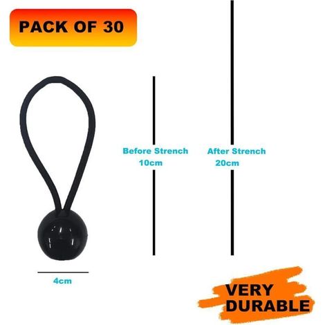 30pcs Tendeur Elastique avec Boule, Sandow Elastique, Tendeur Bache pour Bannière, Pavillon, Bâche, Camping, Tente, Rideaux Ha (1/5)