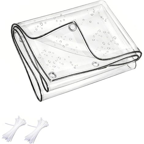 Bâche Transparente avec Oeillets, Bâche Imperméable en PVC, Renforcée Résistant à la Déchirure Bâche de Protection Étanche pour Jardin Terrasse Gazebo Serre (Couleur : Clair, Taille : 2.4X3m) (1/5)