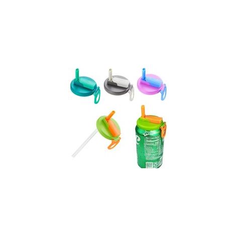 Set di 4 coperchi in silicone con cannuccia, a prova di perdite, per limonata, cola - Crezuo