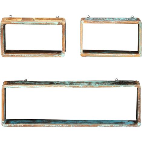 Set Mensole Cubiche da Parete  Scaffale da parete  Ripiano a Parete 3 pz in Legno Massello di Recupero (1/5)