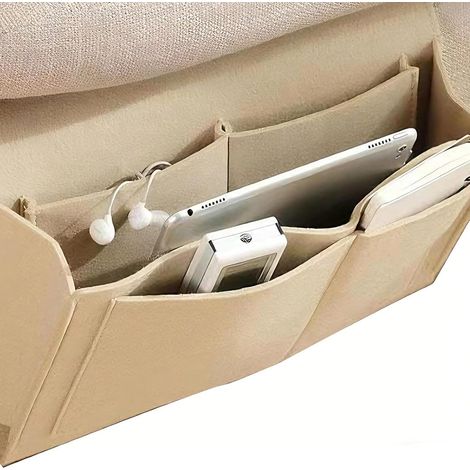 JSSEVN - Nachttisch-Organizer-Tasche, Hängende Betttasche, Nachttisch-Organizer aus Filz, Hängender Aufbewahrungsbeutel 32 × 20 cm (Beige) (1/5)