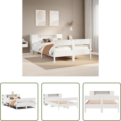 Sommeil - Lit bibliothèque sans matelas blanc 150x200 cm bois pin massif (1/5)