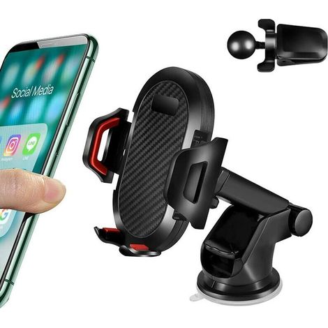 3 en1 Support Telephone Voiture, Porte Téléphone Voiture Grille aération Pare Brise Tableau de Bord par Ventouse Compatible Smartphone iPhone Pro Max Samsung S9 S10 Huaiwei (Rouge) (1/5)
