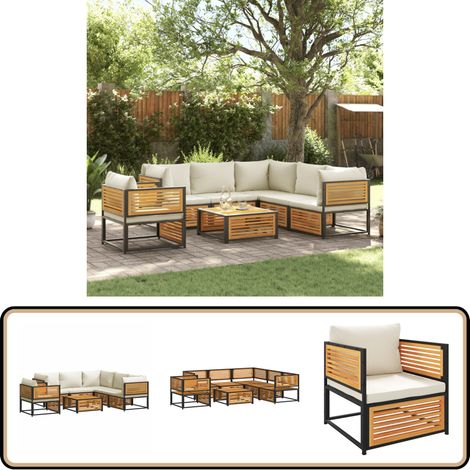 Salon de jardin avec coussins 7 pcs bois massif d'acacia - Ensemble Salon De Jardin - Salon De Jardin Acacia - Meuble De Jardin - Mobilier Exterieur - Table De Jardin