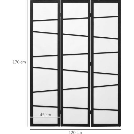 Paravent pliable en bois à trois panneaux, 120 x 170 cm, noir et blanc (1/5)