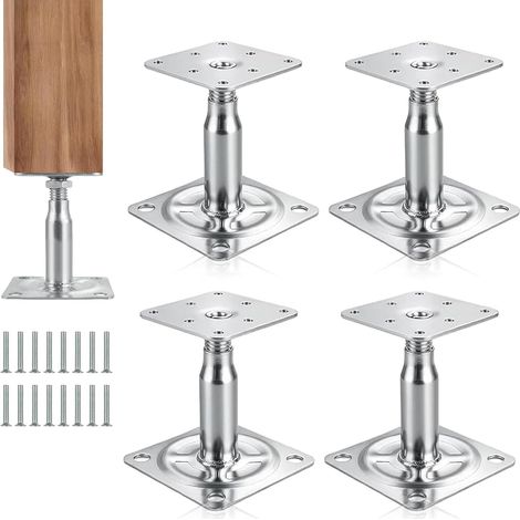 Lot de 4 supports de base de poteau surélevés réglables galvanisés de 100 à 150 mm avec 16 vis pour clôtures, abris et bâtiments (1/5)