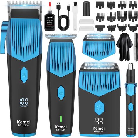 8534 Ensemble de tondeuses à cheveux pour homme, rasoir en aluminium, barbe, nez, oreille, kit de toilettage sans fil, tondeuse à cheveux électrique (1/5)