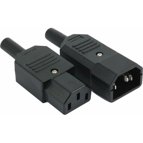 1 paire AC250V 10A IEC C14 mâle C13 femelle, 3 broches bornes adaptateur en ligne prise connecteurs de prise de courant