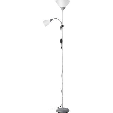 Lampadaire à 2 Lumières 60 W E27 230 V Argent/Blanc (1/5)