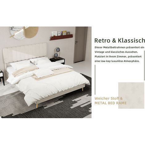 Lit rembourré moderne minimaliste avec tête de lit moelleuse, 160x200 cm, beige, meuble de chambre multifonctionnel, base basse sans rangement (sans vérin à gaz), matelas non inclus. (1/5)