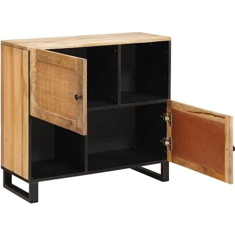 Buffet Marron 80 X 33 X 75 Cm, Bois De Manguier Massif, Portes, Pieds Carrés (1/4)