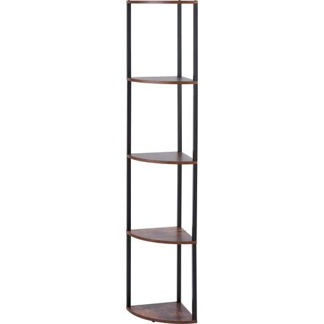 Mophorn Scaffale angolare a 5 ripiani con luce LED, struttura in metallo e ripiani in legno, libreria verticale ideale per camera da letto e soggiorno