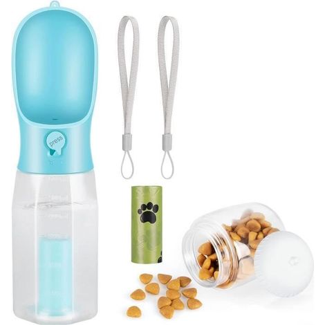 Bouteille d'eau pour Chien Portable Distributeur d'eau 600ml Gourde pour Chien et Chat avec Récipient de Nourriture et Sac à Caca (1/5)