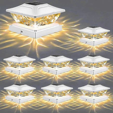 Lampe de pilier extérieure à énergie solaire, lot de 8, lumières LED, compatible avec les piliers en bois 4x45x5, 2 modes d'éclairage. (1/5)