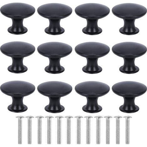 Set mit 12 modernen schwarzen runden Türgriffen für Möbel und Schubladen, 30 mm, mit Schrauben. (1/5)