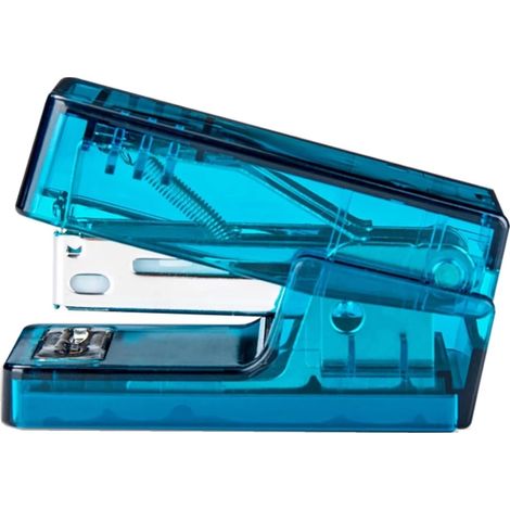 Mini agrafeuse transparente, modèle de table, compacte, capacité de 25 feuilles, agrafes incluses, agrafeuse manuelle colorée, convient au bureau, à l'école, à la maison et aux voyages (bleue) (1/5)