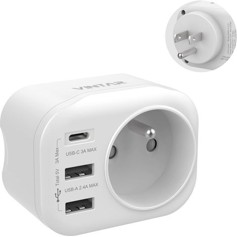 1PC Adaptateur Prise France vers Mexique Thaïlande Americaine USA Canada Française Adaptateur de Voyage avec 2 USB-A et 1 Type-C 3A, Type B (1/5)