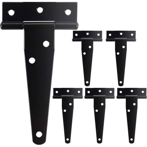 6 Pcs Charnière en T Robuste Noir Antirouille avec Vis de Charnière de Porte, Charnière de Portail en Bois de Jardin, Charnière de Porte Extérieure Durable, DIY Hangar Porte, Fenêtre, Garage (1/5)