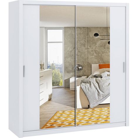 Armario Catromi 108, Blanco, 215x200x62cm, Puertas de armario: Correderas, Número de estantes: 9