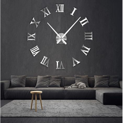 Horloge murale 3D grande moderne silencieuse à bricoler - Chiffres romains - Décoration de luxe cadeau - Tatouage mural - Horloges pour bureau, salon, chambre à coucher, articles de (1/5)