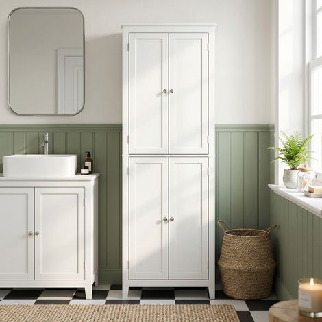 Meuble de Salle de Bain, Meuble de Rangement, Colonne Salle de Bain avec 4 Portes et Étagères Réglables, Blanc (1/5)
