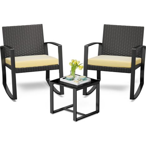 Bealife 2-Personen Gartenset aus Stahl Gartenmöbel mit Liegestuhl und Kissen – Sicherheitsglas-Tisch für Terrasse, Balkon und Außenbereich Beige