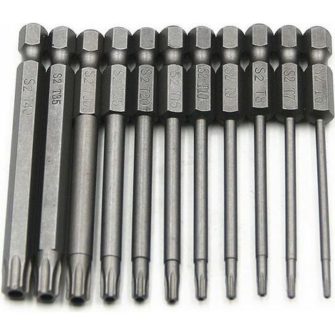 GABRIELLE Jeu de 11 embouts longs Torx pour tournevis et visseuse électrique - Embouts magnétiques - Tige hexagonale de 1/4 - Tailles T6 à T40 - Longueur 100 mm (1/5)