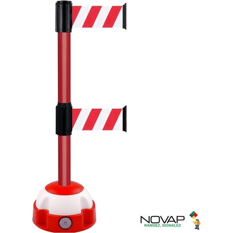 Poteau Alu Rouge à double sangle Rouge/Blanc hachuré 3m x 100mm sur socle Balise - 2900119