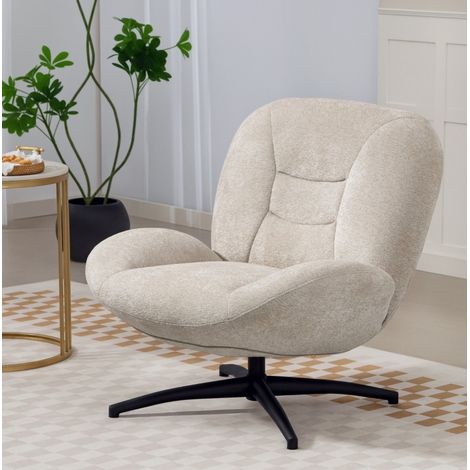 Fauteuil pivotant 89x83x85 cm ivoire, dossier enveloppant, tissu chenille et base en acier MEUBLIV (1/5)