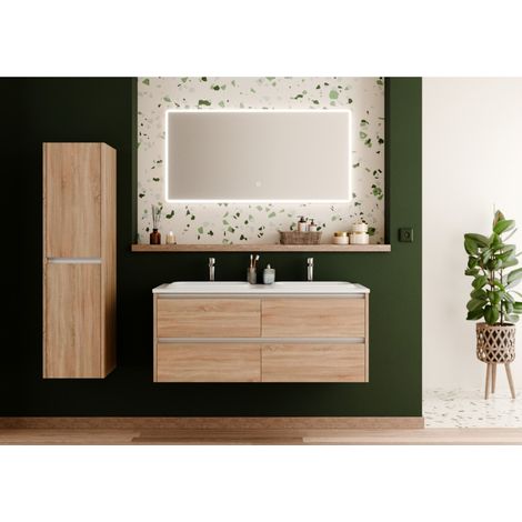 Meuble vasque JUPITER 3.0 Bois Clair 120 cm - Plan Dune - Miroir Reflet (1/5)