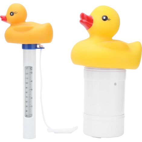 Ensemble de 2 thermomètres à eau résistants aux hautes températures et distributeur de chlore pour piscine et bassin.
