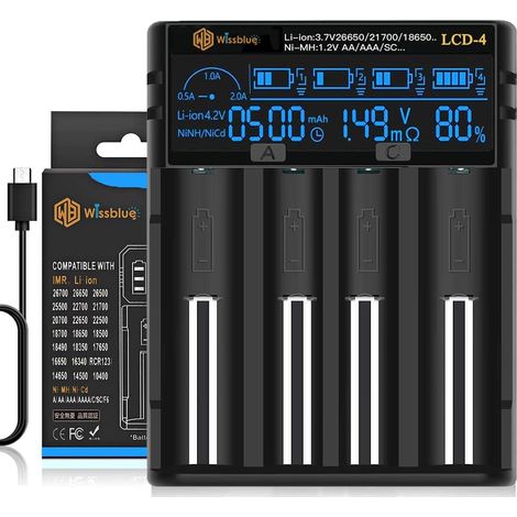 18650 Battery Charger, LCD Screen Can Display Capacity, Adjustable 2A 18650 Charger, Suitable for 26650 21700 18350 17500 14500 18650,NiMH NiCd AAA AA (1/5)