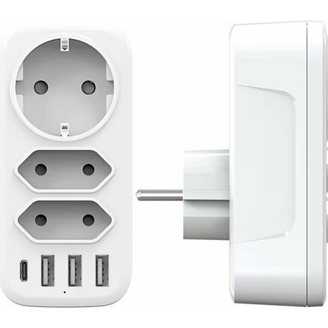 Prise Multiple USB, Multiprise Murale 3 Prises et 3 Ports USB 3A, Chargeur USB Multiple 6 en 1 4000W, Multiprise USB pour la Maison Le Bureau Les Voyages Compatible avec Phone, Portable, (1/5)