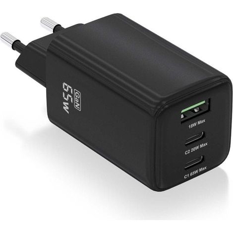 Ladegerät gan de wall aisens asch-65w3p042-bk/ 2xusb type-c/ 1xusb/ 65w