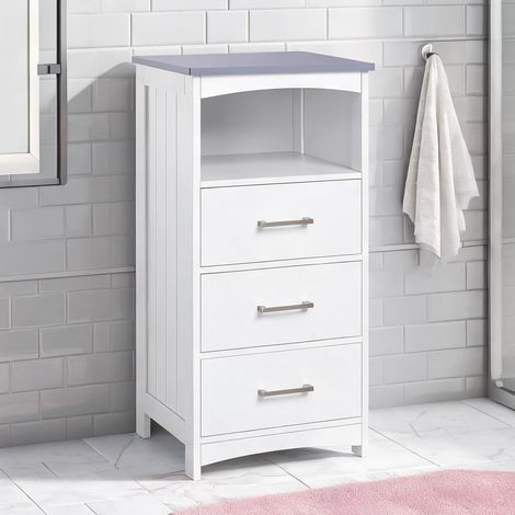Meuble rangement salle de bain 3 tiroirs MDF blanc 40 cm en MDF (1/5)