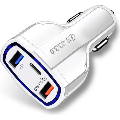 Adaptador de cargador de coche PD con triple puerto USB, dispositivo de carga rápida para SUV de 12-24 V. (1/5)