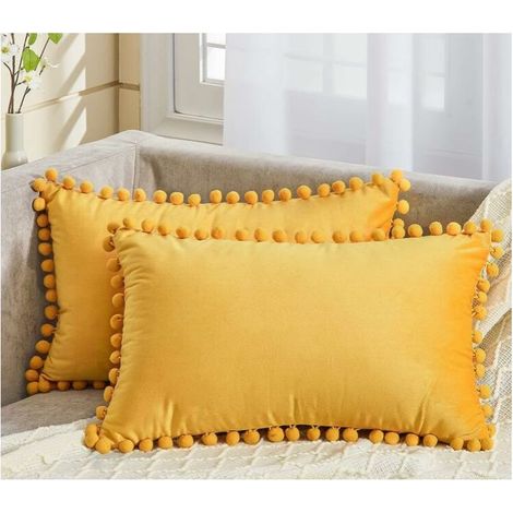 Housse Coussin 30x50 cm Jaune Moutarde Decoration Salon Maison Scandinave Lot de 2 Protege Oreiller Velours Doux Double Face Rectangulaire à Couleur Uni pour Coussin Fauteuil Bureau (1/5)