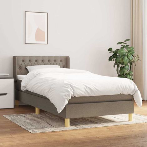 Cama box spring con colchón tela gris taupe 100x200 cm (1/5)