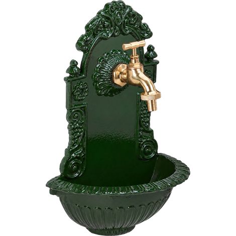 Fontana da parete antica verde, vasca in alluminio pressofuso (1/5)