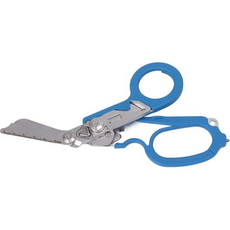 Ciseaux d'urgence en acier inoxydable, ciseaux pliants multifonctionnels, pince de camping, outil de secours, bleus (1/5)