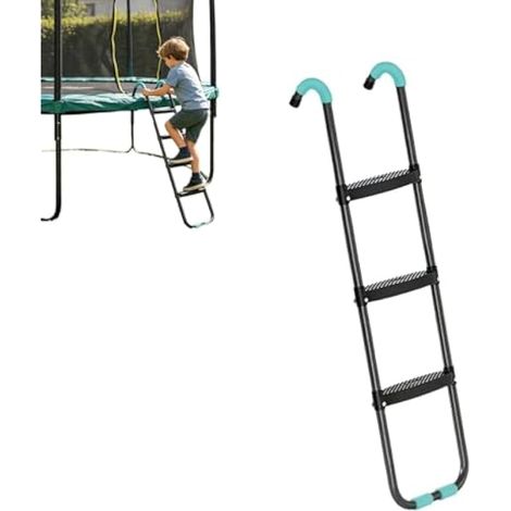 échelle de trampoline, 3 marches avec marches horizontales larges, crochet universel, cadre en acier galvanisé, accessoires d'escalier de trampoline d'extérieur pour adultes (noir) (1/5)