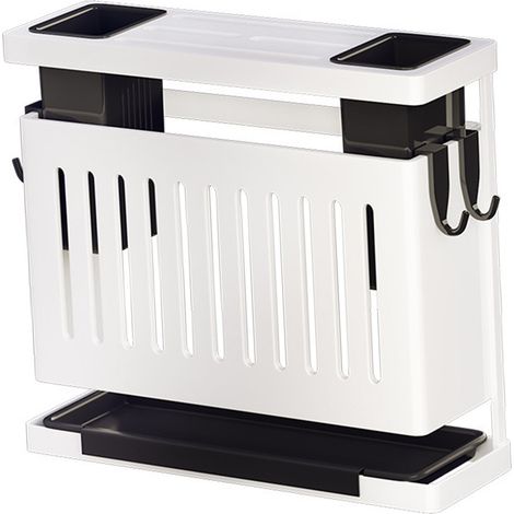 Support mural pour couteaux et baguettes de cuisine en acier au carbone avec égouttoir polyvalent rangement ustensiles blanc 25,3 x 8,2 x 23 cm avec 4 crochets et 1 adhésif (1/5)