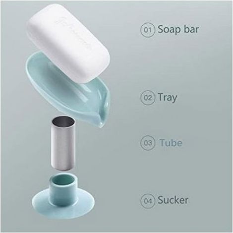 Porte Savon Ventouse - Auto Drainant - Pour Douche Et Cuisine - Design Feuille - 2 Pièces (1/5)