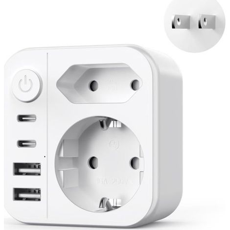 6 en 1 Adaptateur Prise Japon, 2500W Adaptateur de Voyage Japon avec 2 USB C et 2 USB A, Connecteur Schuko vers Type A pour USA (1/5)